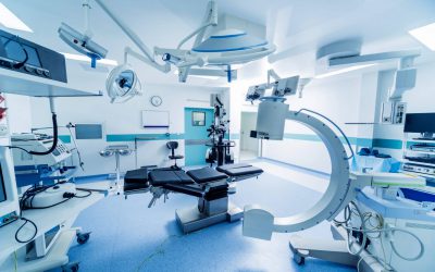 Modern equipment in operating room. Medical devices for neurosurgery. Background