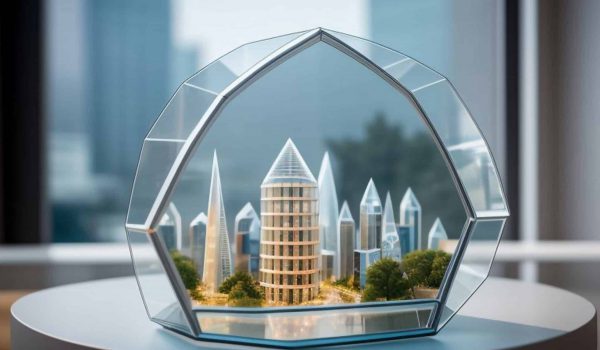 Transparentodel with curved edges creating a cozy atmosphere, glass architectural form model with curved edges creating a cozy atmosphere